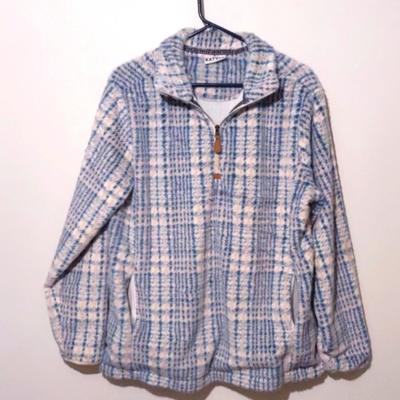 Katydid Tops - Katy Did Women’s Medium Pullover Hoodie Sweater Pink Blue Faux Fur Heavy Quality